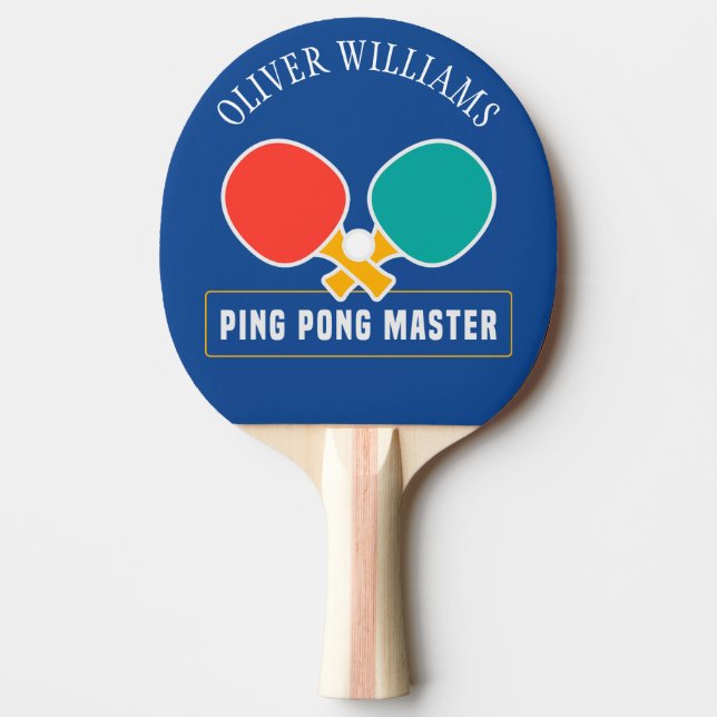PING PONG MASTER Personalised Editable Blue Paddle (Front)