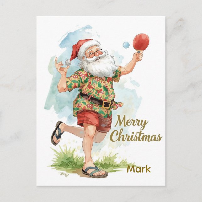 Ping Pong  Merry Christmas with Santa Claus Ping  Holiday Postcard (Front)
