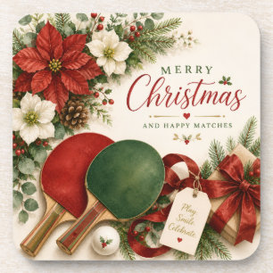 Ping Pong Paddle and ball with Christmas themed Coaster