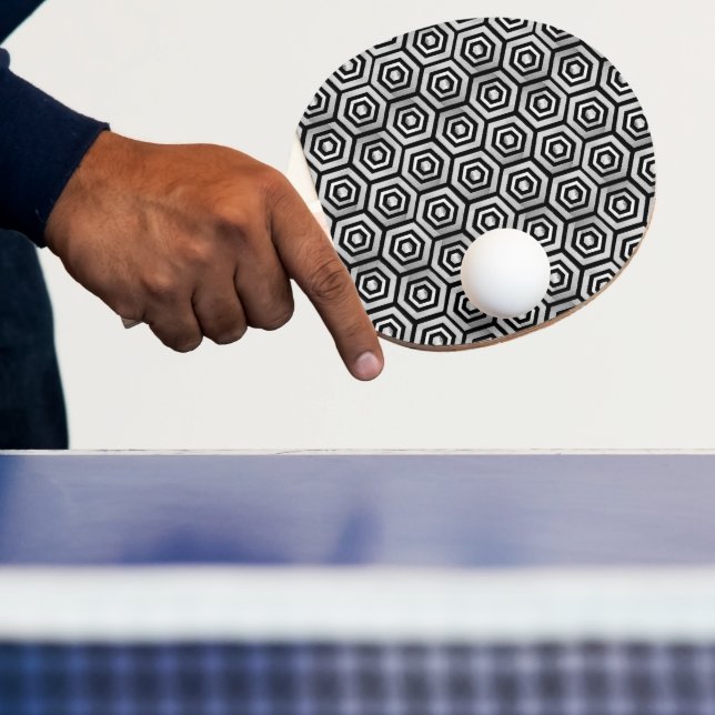 Ping Pong Paddle Black White Hexagon Geometric (Insitu)