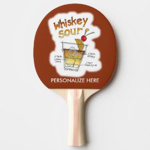 PING PONG PADDLE, WHISKEY SOUR RECIPE COCKTAIL ART PADDLE