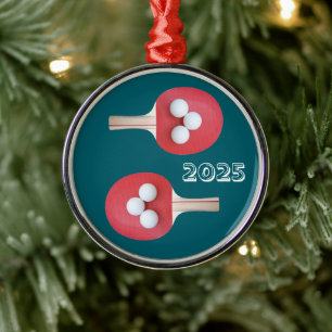 Ping Pong Paddles and Balls Metal Ornament