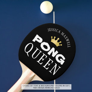 PING PONG QUEEN Personalised Editable Black Paddle