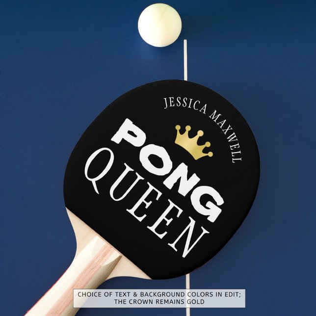 PING PONG QUEEN Personalised Editable Black Paddle (Creator Uploaded)