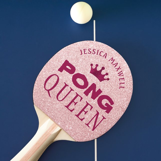 PING PONG QUEEN Personalised Pink Glitter Ping Pong Paddle (Creator Uploaded)
