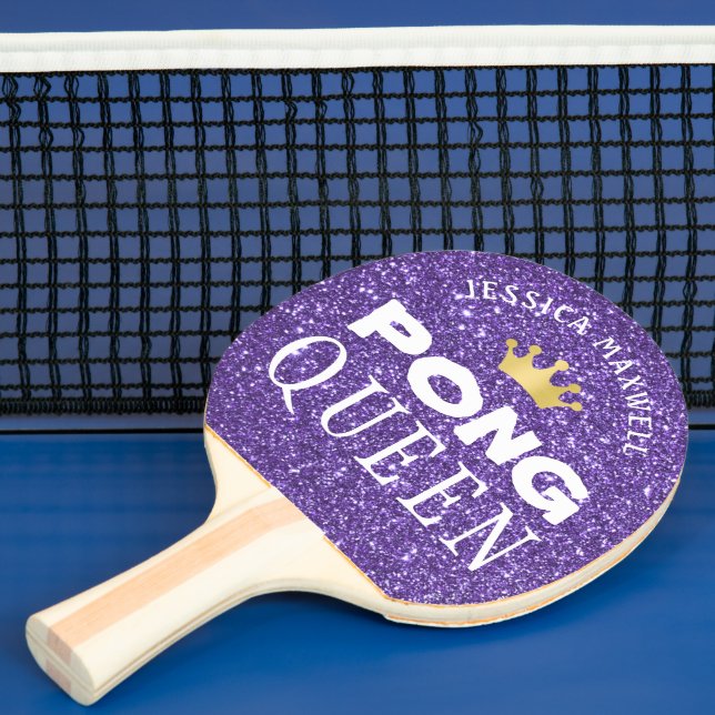 PING PONG QUEEN Personalised Purple Glitter Ping Pong Paddle (Insitu)