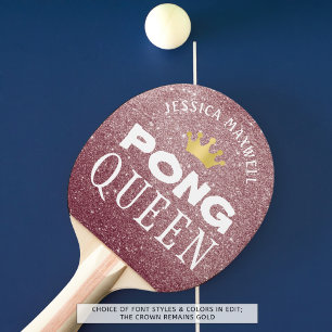 PING PONG QUEEN Personalised Rose Gold Glitter Paddle