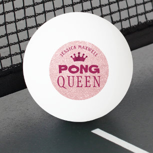 PING PONG QUEEN Pink Glitter Name Ball