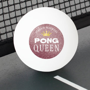 PING PONG QUEEN Rose Gold Glitter Name Ping Pong Ball