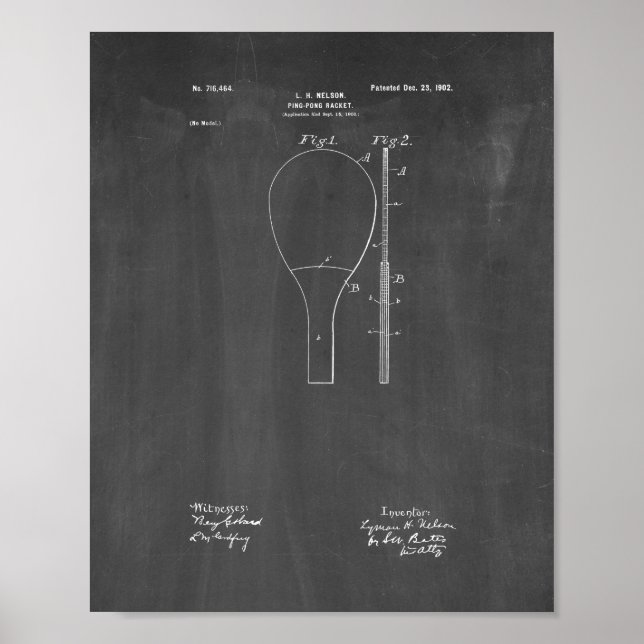 Ping-pong Racket Patent - Chalkboard Poster (Front)
