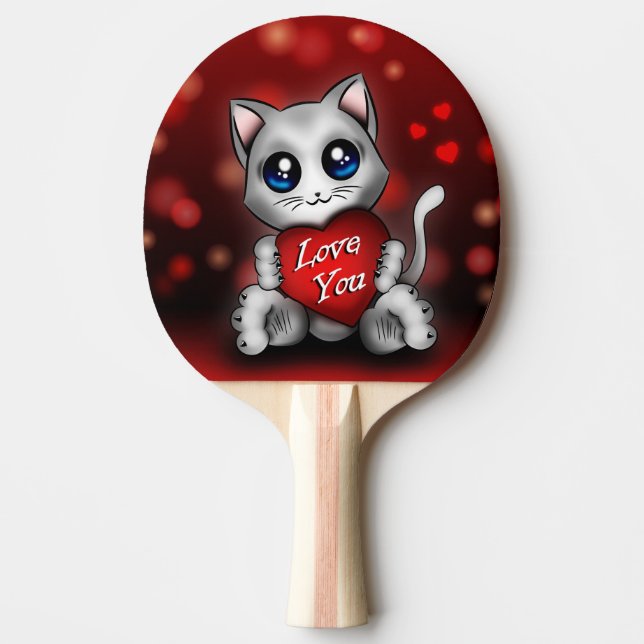 Ping Pong Racket The kitten loves you Paddle (Front)