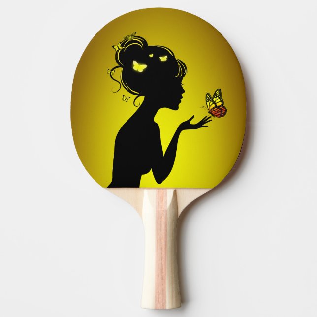 Ping Pong Racket The Yellow Butterfly Woman Ping Pong Paddle (Front)