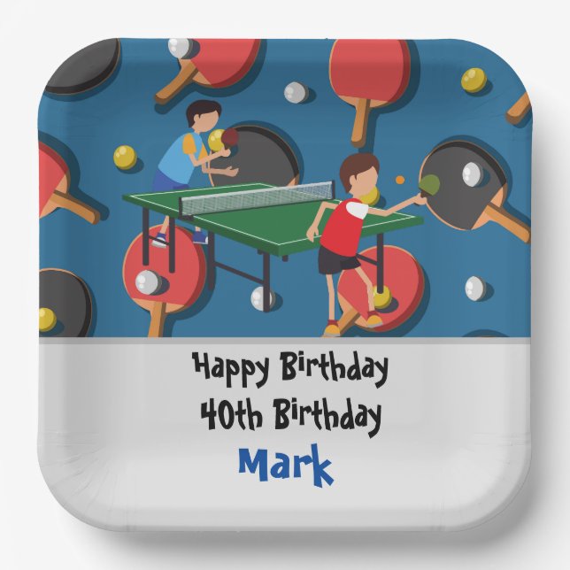  Ping pong Table Tennis Birthday Card Paper Plate (Front)