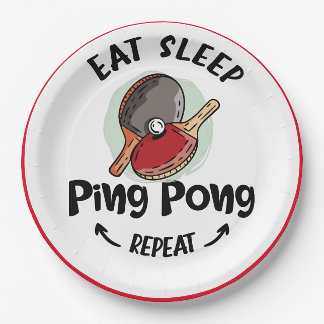  Ping pong Table Tennis Birthday eat sleep repeat Paper Plate (Front)