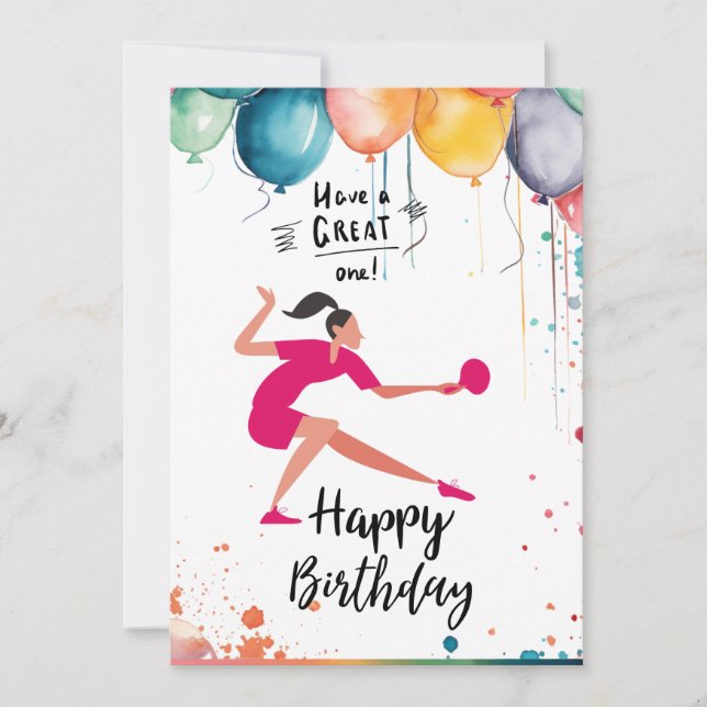 Ping Pong Table Tennis Birthday Girl for Party  Holiday Card (Front)