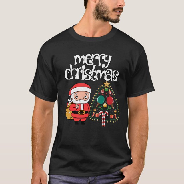 Ping Pong Table Tennis Christmas with Santa Claus T-Shirt (Front)