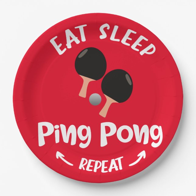 Ping Pong Table Tennis eat sleep repeat Paper Plate (Front)
