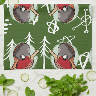 Ping Pong Table Tennis for Christmas green Tea Towel