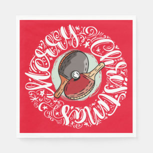 Ping Pong Table Tennis for Christmas on red Napkin