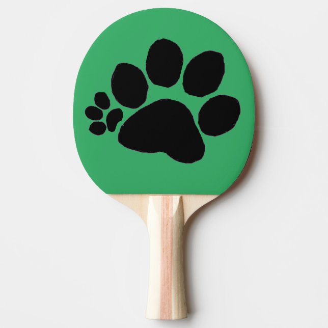 Pingpong Paddle - Polydactyl Pawprint on Green (Front)