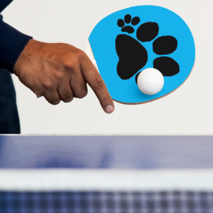 Pingpong Paddle - Right Polydactyl Pawprint on Blu