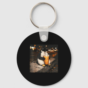 Pinguin drinking iced coffee funny animal meme men key ring