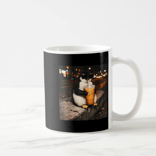 Pinguin drinking iced coffee funny animal meme men mug (Right)