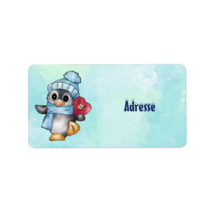 Pinguin mit herz label