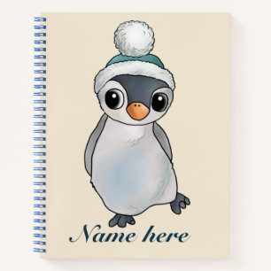 Pinguin mit Mütze, personalisiert Notizblock Notebook