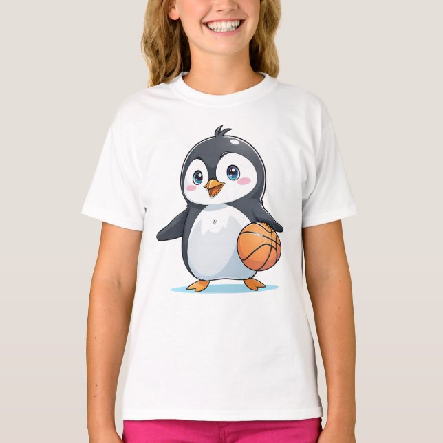 Pinguin Playing A Basketball  T-Shirt (Front)