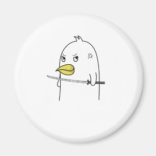 Pinguin Vogel mit Samurai Schwert guckt böse Magnet