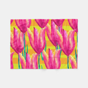 Pinik Tulips pattern Fleece Blanket