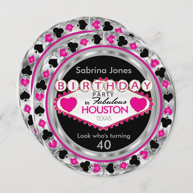 Pink 00th Birthday Party - DIY City & State Invitation (Front/Back)