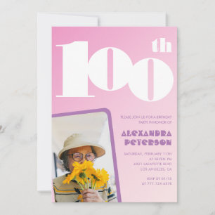 Pink 100th birthday invitation for her Retro Photo