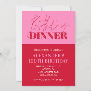 Pink 100th birthday invitations Birthday Dinner