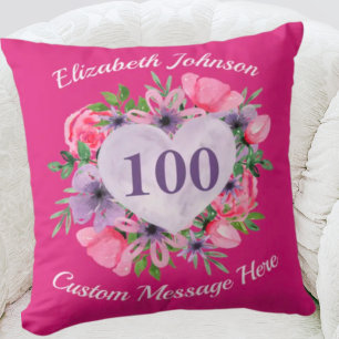 Pink 100th Birthday Pillow for Women