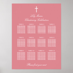 Pink 12 Table Christening Seating Chart Poster