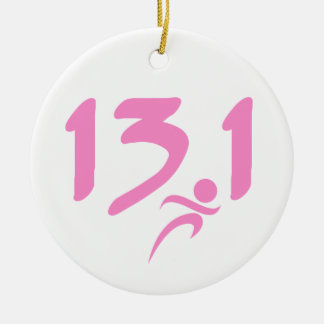 Pink 13.1 half-marathon ceramic tree decoration
