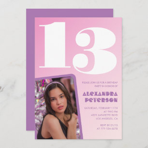 Pink 13th birthday invitations Girl Retro Photo