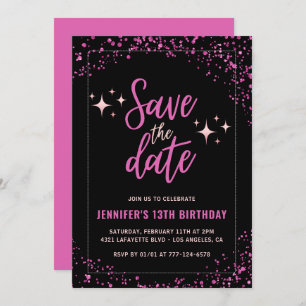 Pink 13th birthday invitations Save the date Glam