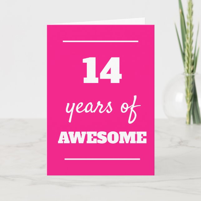 Pink 14 Years of Awesome 14th Birthday Card (Front)