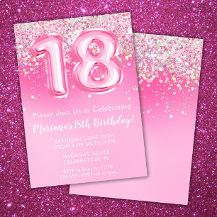 Pink 18th Birthday Invitation Girly Pink Glitter