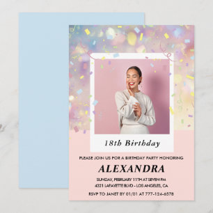 Pink 18th birthday invitations Confetti Photo 