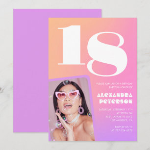 Pink 18th birthday invitations for her Retro Photo