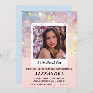 Pink 19th birthday invitations Confetti Photo 