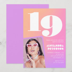Pink 19th birthday invitations for her Retro Photo