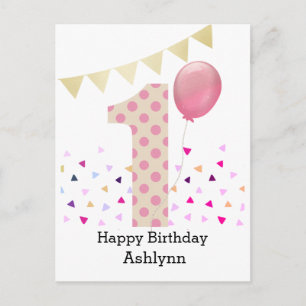 Pink 1st Birthday Girl Postcard