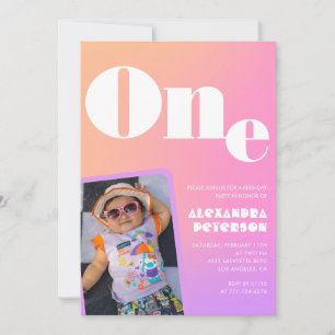 Pink 1st birthday invitations for her Retro Photo