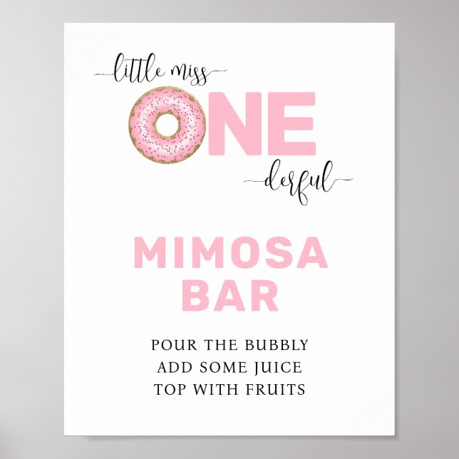 Pink 1st Birthday Mum-osa Bar  Poster (Front)