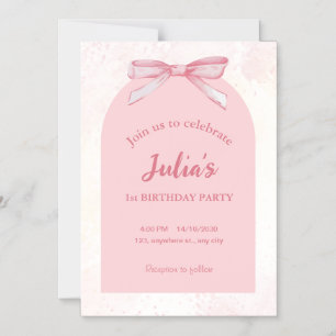 Pink 1st Birthday Party Invite Girl